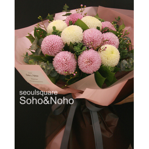 소호앤노호 부케(꽃다발) -  퐁퐁 핑크&amp;화이트(전시회/ 생일선물/ 기념일)
